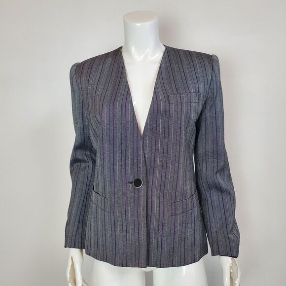 Vintage 80s Stirling Cooper Gray Striped Blazer - Picture 1 of 8
